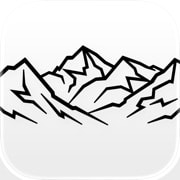 PeakFinder app icon, a black-and-white mountain range sketch