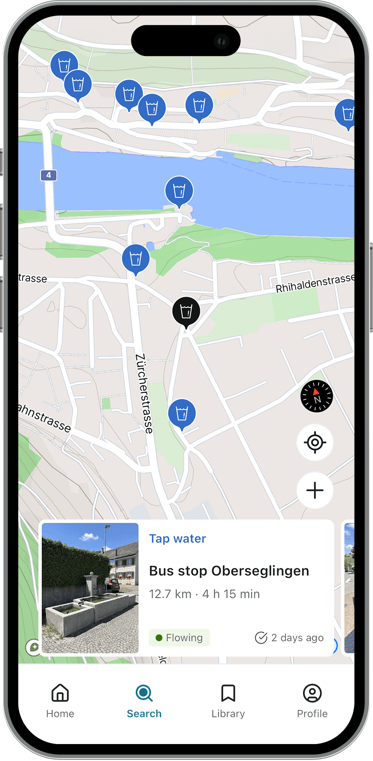 droply map view showing water sources nearby