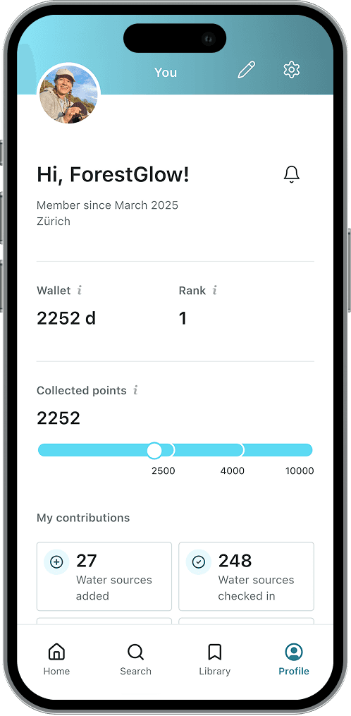 droply profile screen showing collected points